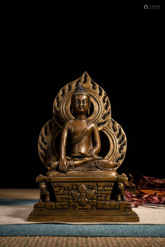 藏傳 合金銅嵌銀釋迦牟尼佛坐像