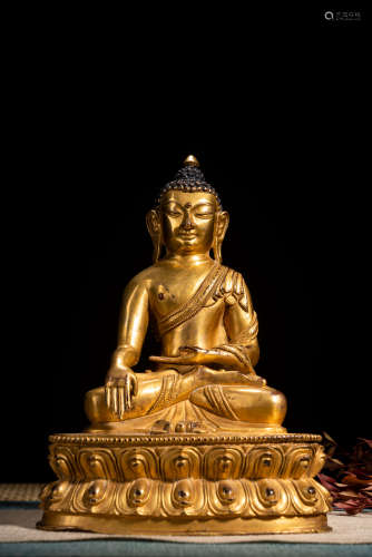 清 銅鎏金教師佛坐像