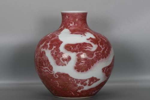 Underglaze red sea water dragon pattern celestial ball bottl...