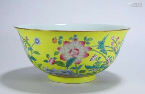 Yellow ground pastel flower pattern bowl