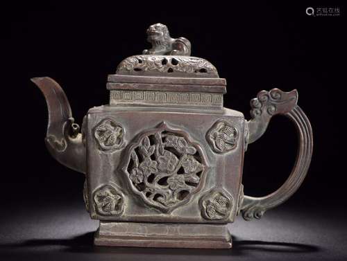 Hollow flower and bird pattern square teapot