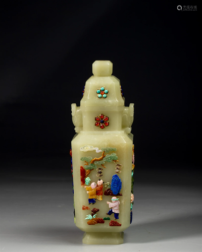 A Carved White Jade Vase