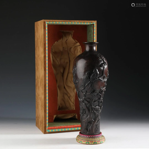 A Carved Agarwood Meiping Vase