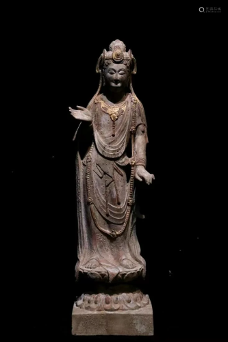A Carved Stone Standing Bodhisattva Statue