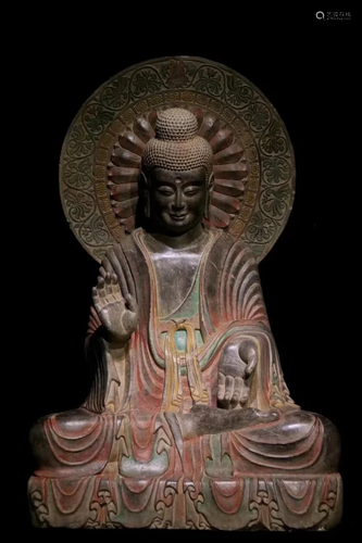 A Carved Stone Seated Buddha Statue