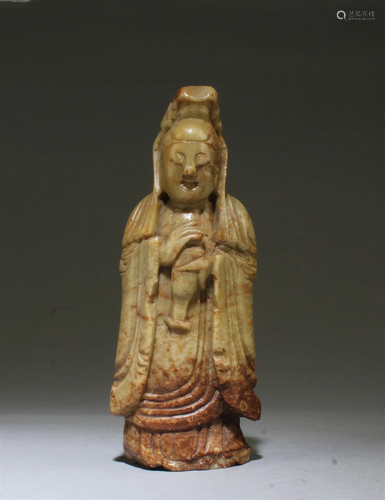 A Carved Soapstone Guanyin Statue