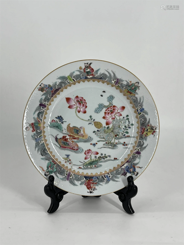 Famille rose mandarin duck plate