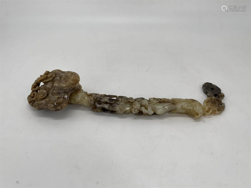 Carved brownish jade Ruyi sceptre