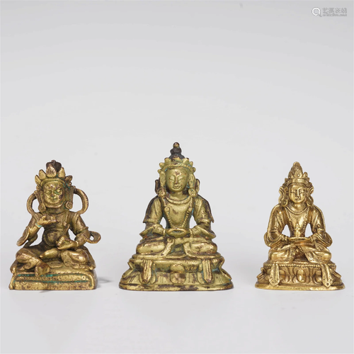 A set of three bronze gilt worship buddha sculptures, Qing D...