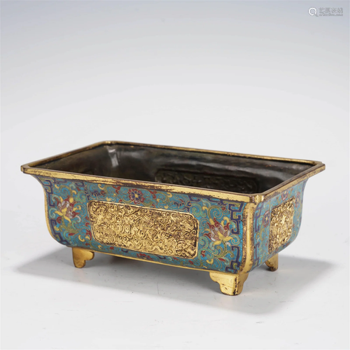 Cloisonne enamel bronze gilt flowerpot, Qing Dynasty