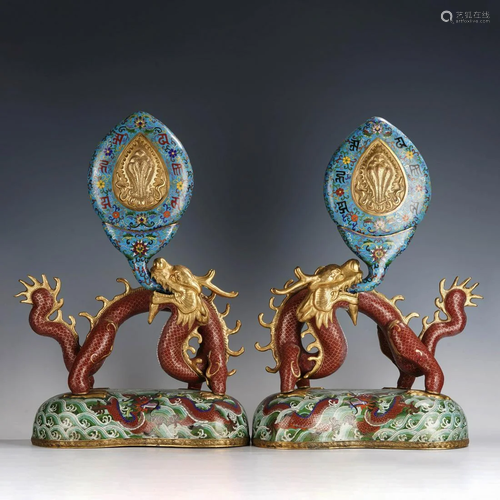 A pair of cloisonne enamel ornaments, Qing Dynasty