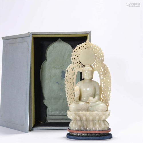 Carved Chinese White Jade Figure of Medicine Buddha,Qing Dyn...