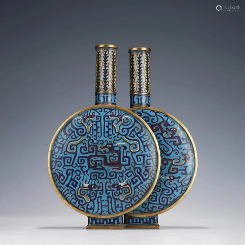 Cloisonne enamel conjoined vase, Qing Dynasty