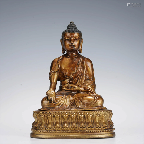 Bronze gilt worship Shakyamuni sitting sculpture(scathed)