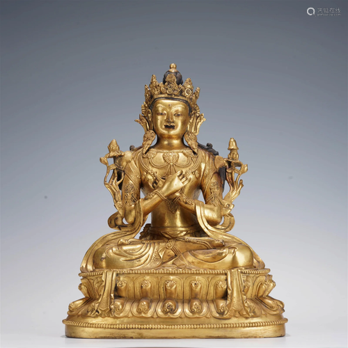 Bronze gilt worship Sa Duo sitting sculpture