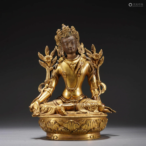 Bronze gilt worship Tara sitting sculpture