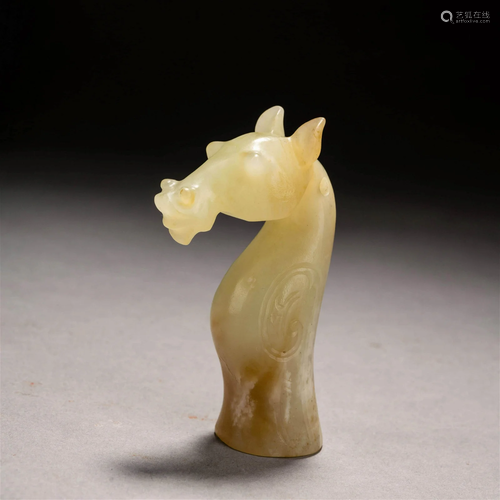 Carved Yellowish Jade Head Of Horse