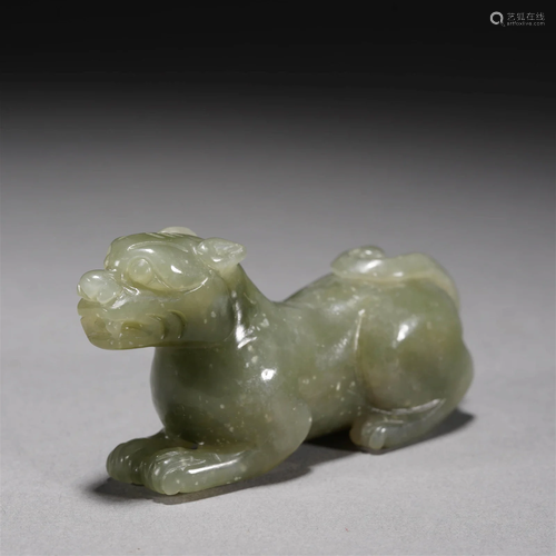 Carved jade 'LUCKY' beast ornament