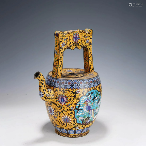 Cloisonne enamel 'FLOWERS AND BIRDS' pot