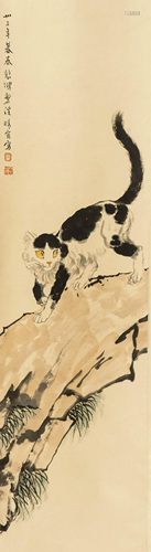 Chinese cat painting paper scroll