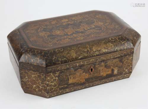Chinese lacquer sewing box, 19th century. Decorated with int...