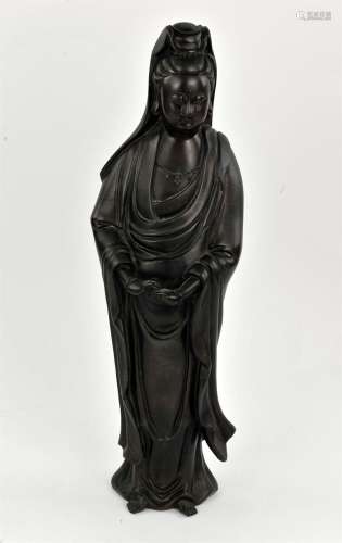 A Chinese Silver - Inlaid Bronze Figure of a Guanyin, Qing d...
