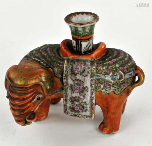 Chinese Export Canton Famille Rose Elephant Candle Holder, Q...