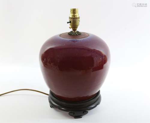 A Chinese Langyao oxblood jar mounted as lamp. Late Qing dyn...