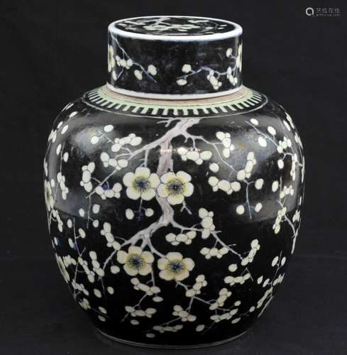 A Chinese Famille Noire Jar with Cover. Qing dynasty. Painte...