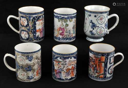 A collection of six Chinese Export Tankards, Qing dynasty, l...