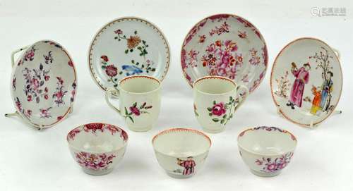 A collection of Chinese famille rose tea bowls and coffee cu...