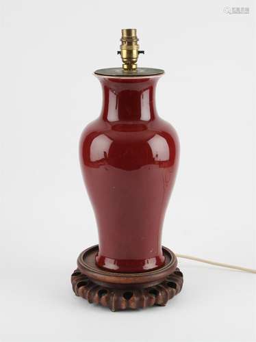 A Chinese Langyao oxblood vase mounted as lamp. Late Qing dy...