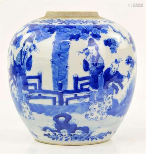 Chinese blue and white Jar, Republic period. Painted with la...