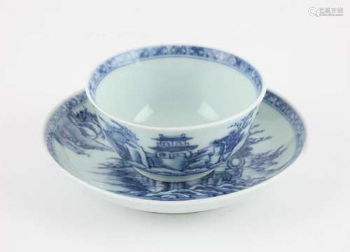 A Chinese Blue and White Tea Bowl and Saucer, Qianlong perio...