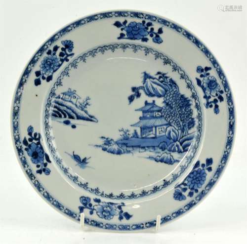 Chinese blue and white dish, Qianlong period, C.1750. Painte...