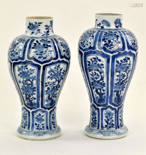 Chinese Blue and White Matched Pair of Vases, Kangxi period....