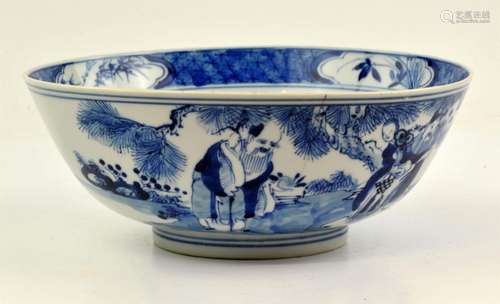 Large Chinese blue and white bowl, late Qing dynasty. The ex...