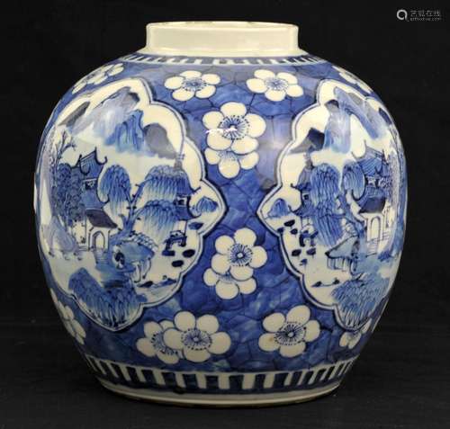 A Chinese blue and white ginger jar, late 19th century decor...