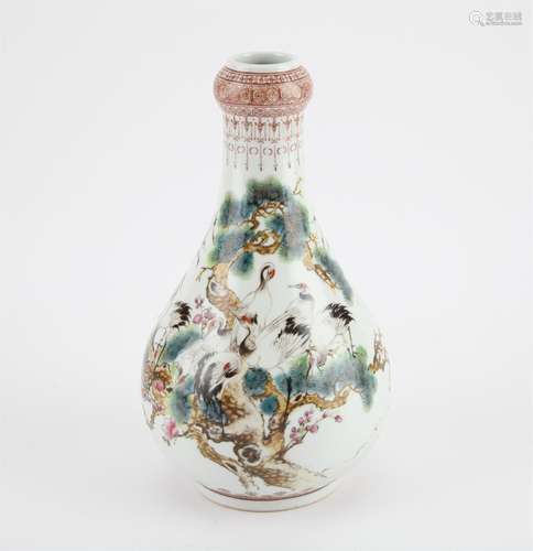 A Chinese famille rose garlic neck vase, 20th century finely...