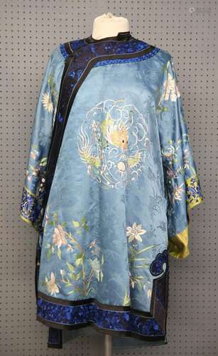 A Chinese Embroidered Blue Woman Jacket, Late Qing dynasty/E...