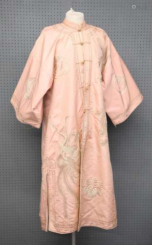 A Chinese Embroidered Pink Robe, Republic period. 125 cm lon...