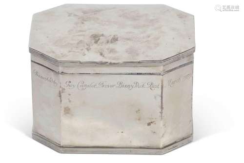 George VI rectangular biscuit box of elongated hexagonal for...