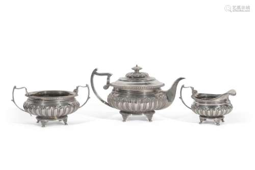George III Scottish silver tea set of compressed circular fo...