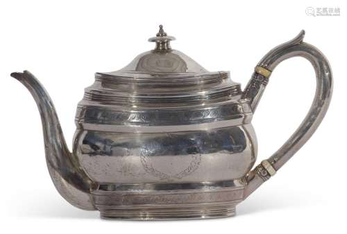 George III tea set of compressed oval form having (worn) ban...