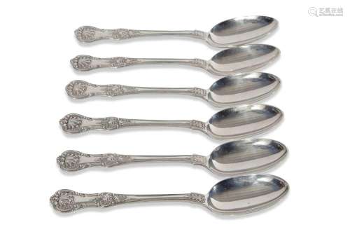 Set of six Edwardian table spoons in double struck kings pat...