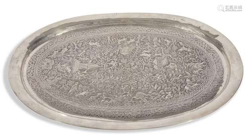 Large late 19th/early 20th-century Indian white metal oval t...