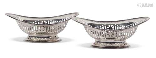 Pair of late Victorian oval bonbon dishes with slot pierced,...