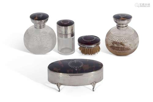 Matched five-piece silver encased/mounted and tortoiseshell ...