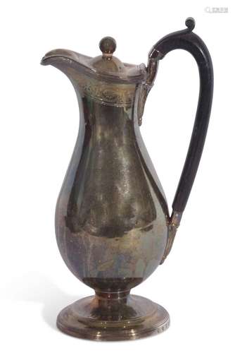 George III hotwater jug of typical baluster form, the hinged...