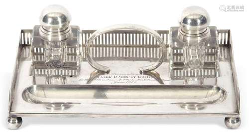 W.M.F. silver plated ink stand of rectangular form with pier...